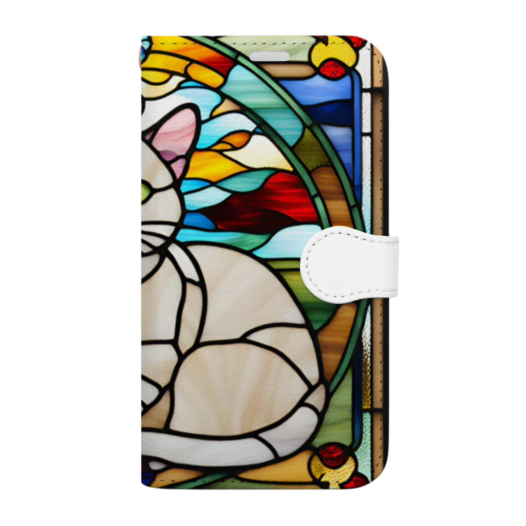 Ren05の猫のイラストグッズ【ステンドグラス風】 Book-Style Smartphone Case