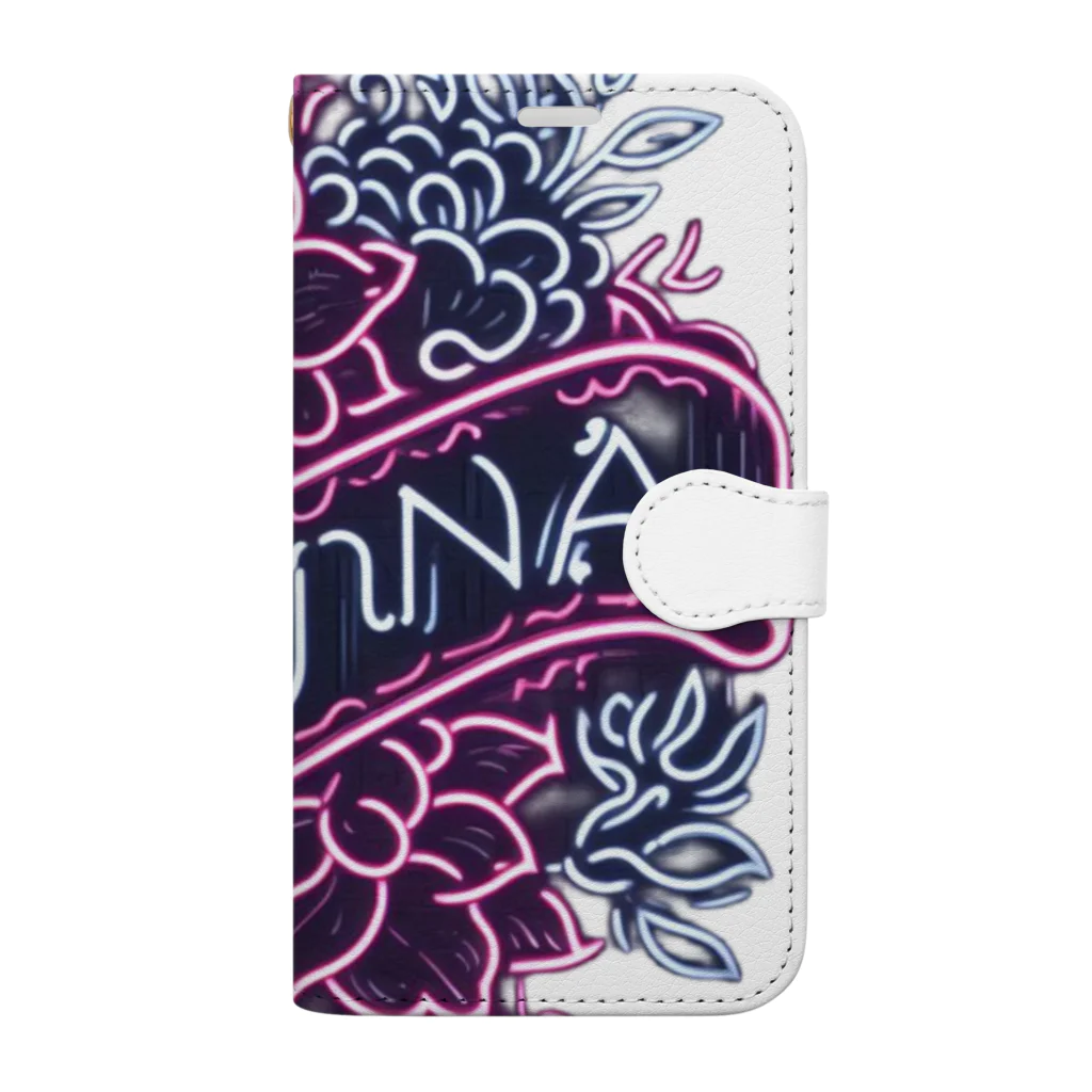 N SAUNA LOGOのネオン風花柄サウナロゴ11　花柄ver.4 Book-Style Smartphone Case