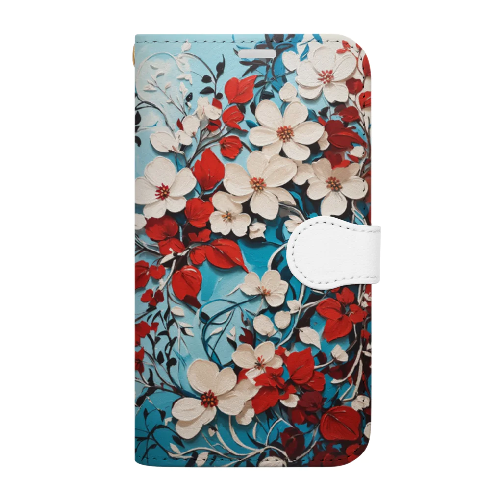 pondLeisurelyのブドウの木と花に彩られた美しいアクリル絵画 Book-Style Smartphone Case