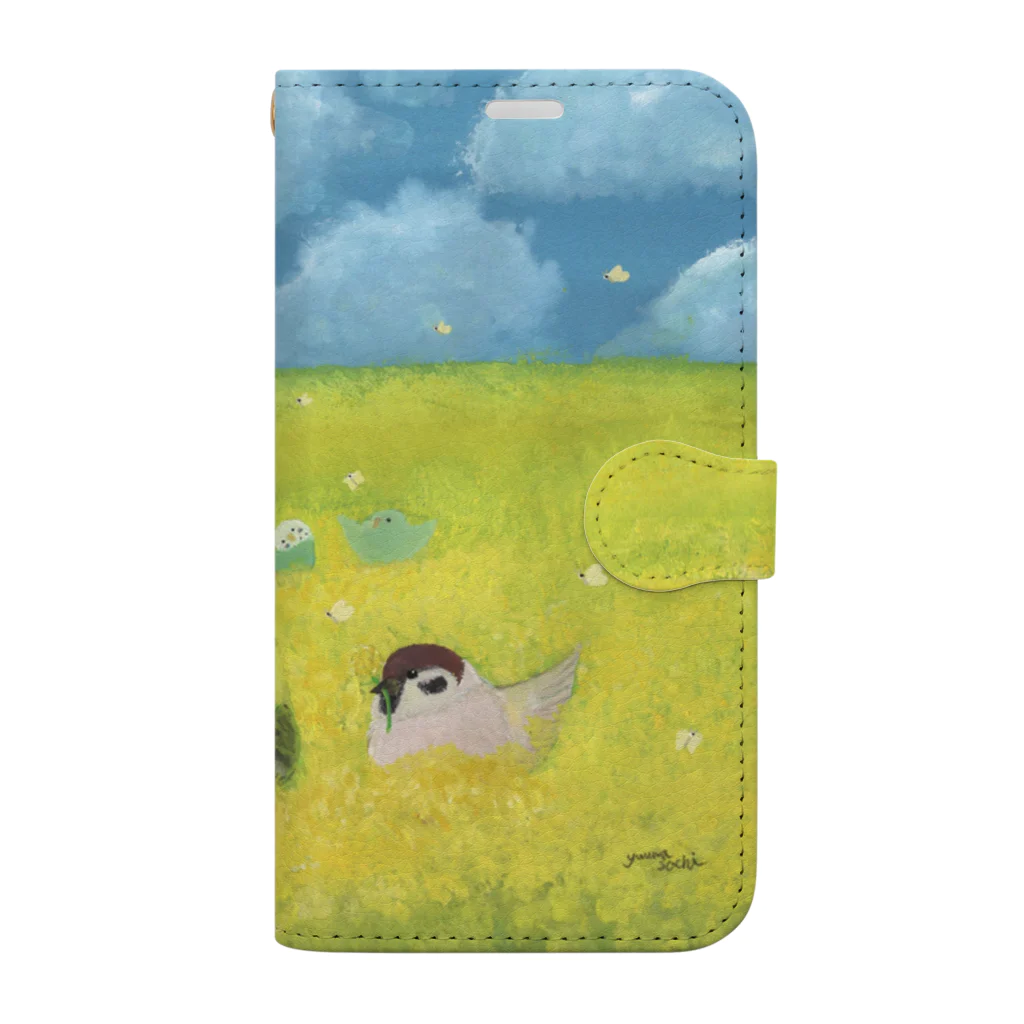 yuuwa sachi の菜の花畑インコたち Book-Style Smartphone Case