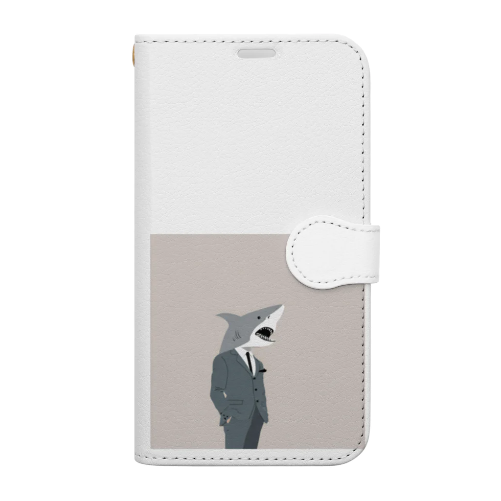 full count  animals design /究極動物工房のトップ営魚マンさめお 手帳型スマホケース