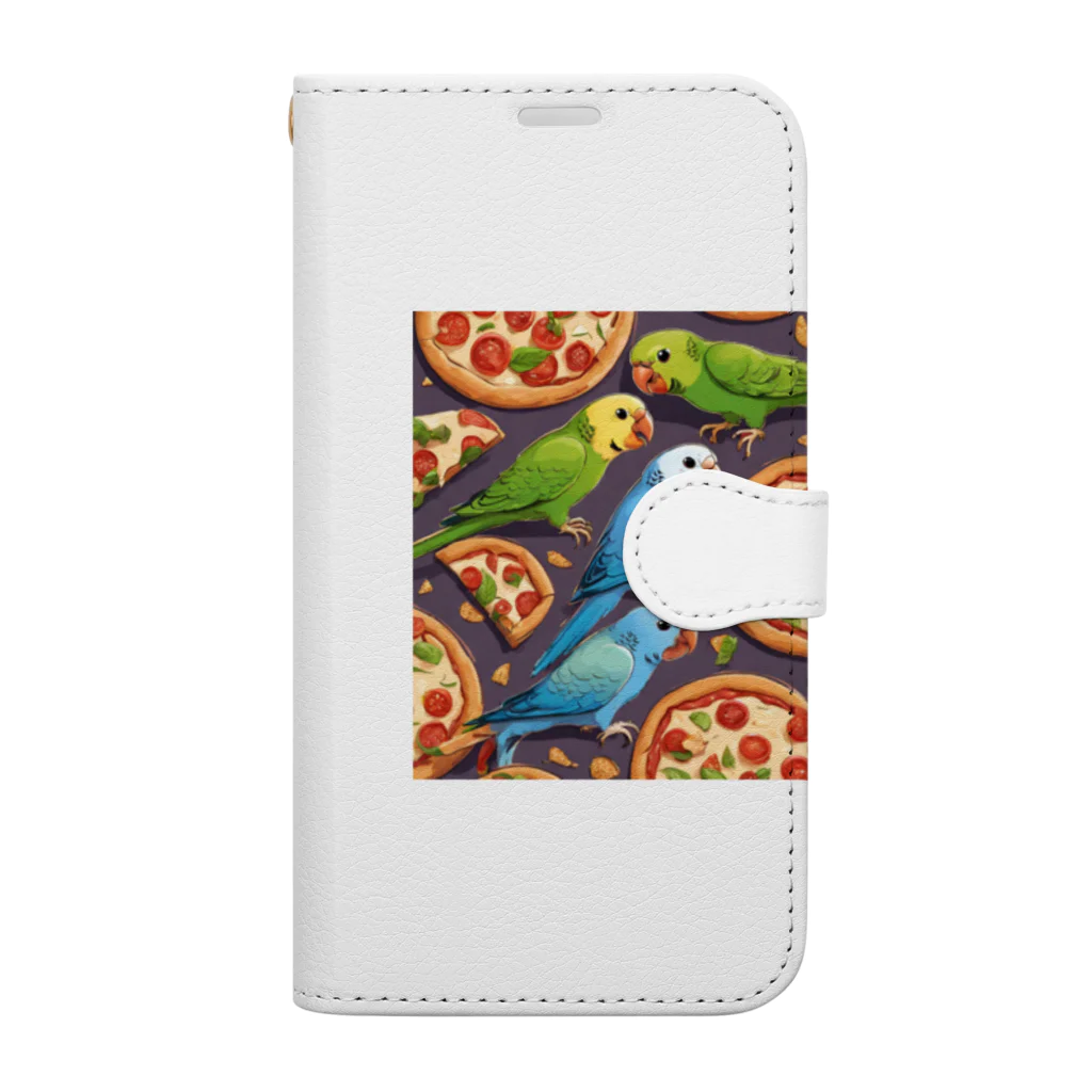 mofu mofu309のピザ食べるインコ Book-Style Smartphone Case