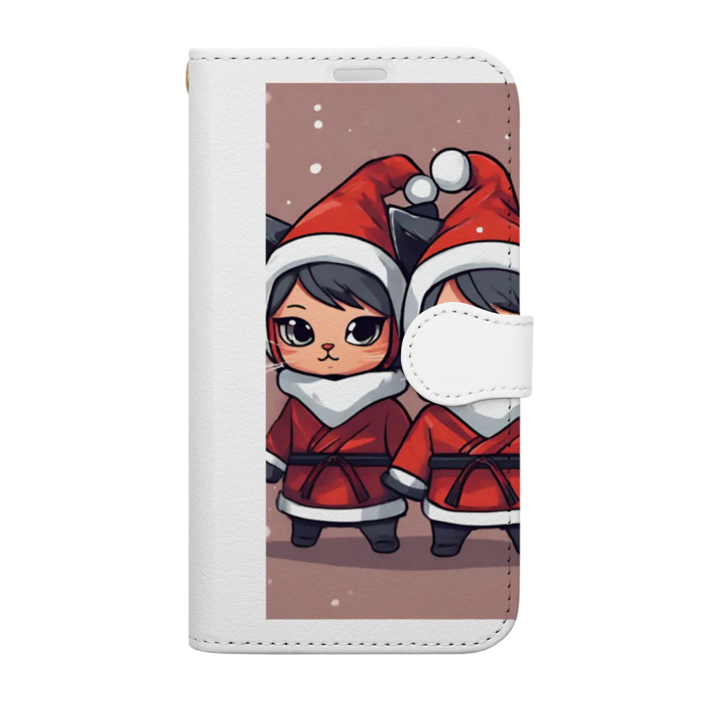 ニンニン忍者パンのクリスマスの着ぐるみを身にまとった可愛らしい忍者イラスト・グッズ Book-Style Smartphone Case