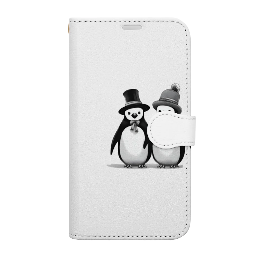 動物夫婦イラスト屋さんの帽子を被ったペンギン夫婦 Book-Style Smartphone Case