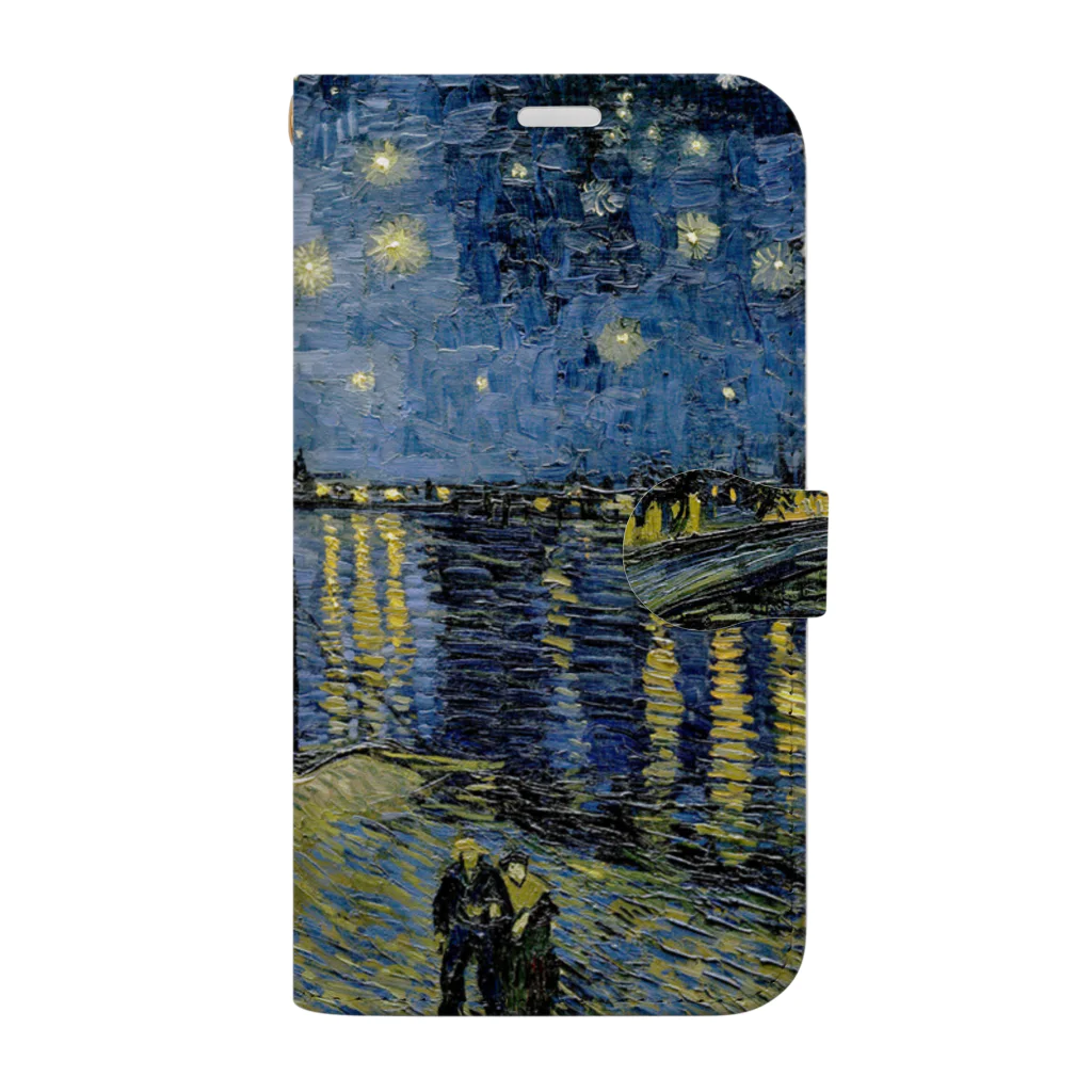 名画館のゴッホ「ローヌ川の星月夜」　フィンセント・ファン・ゴッホの絵画【名画】 Book-Style Smartphone Case