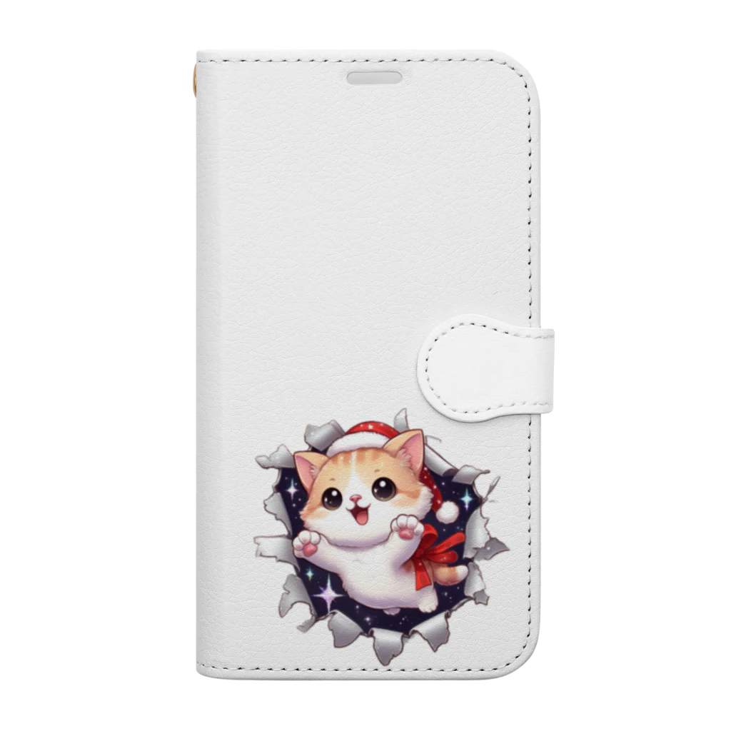 飛び出す！アニマルショップの飛び出す猫クリスマスver Book-Style Smartphone Case