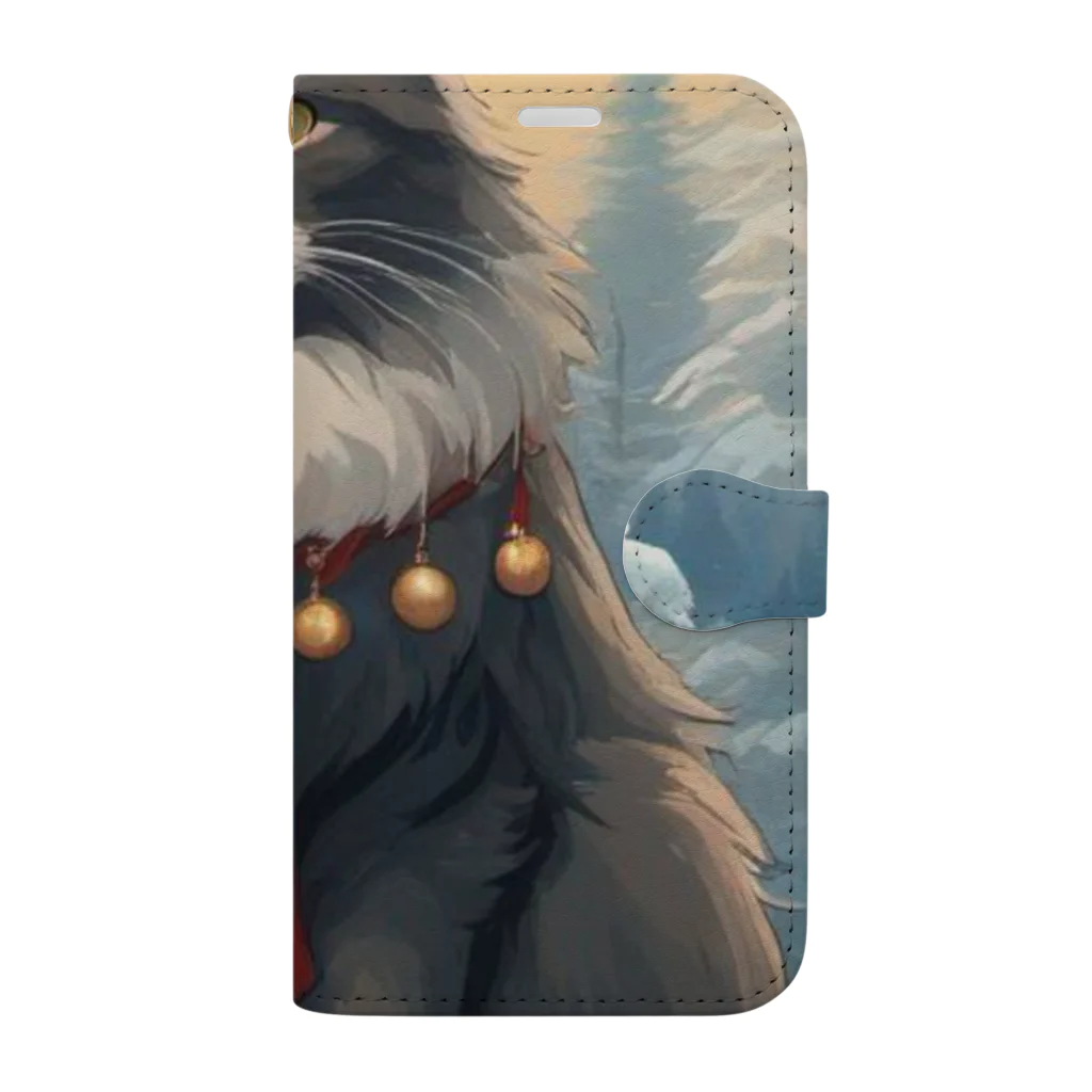ruiruirの猫　冬　クリスマス Book-Style Smartphone Case