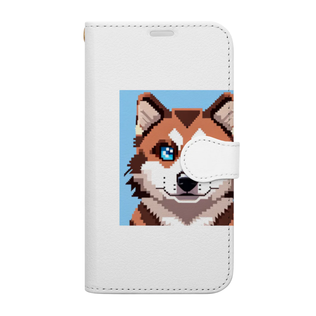 koba777のドット絵シベリアンハスキーの子犬 Book-Style Smartphone Case