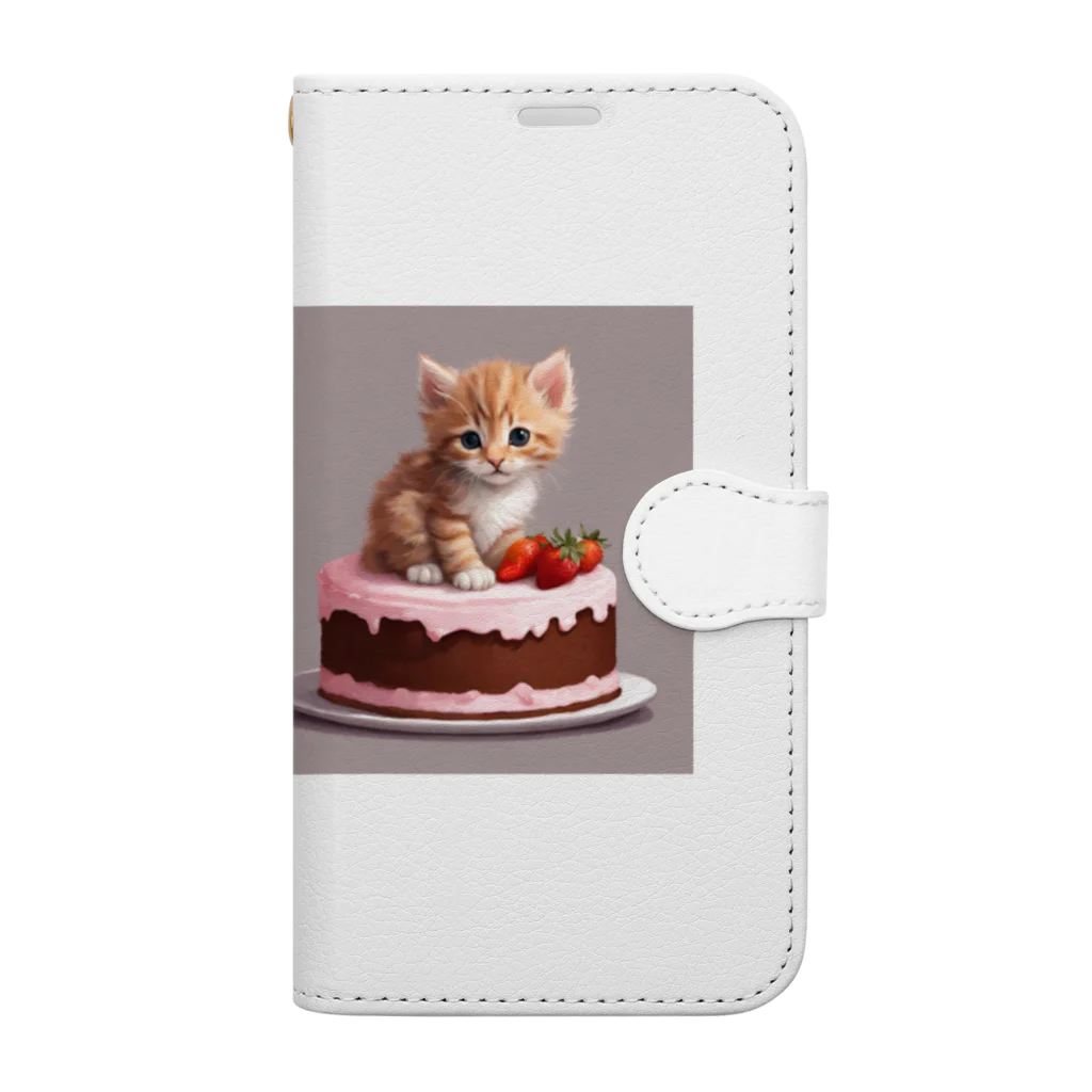 にゃんこぷにのケーキの上の仔猫ちゃん Book-Style Smartphone Case