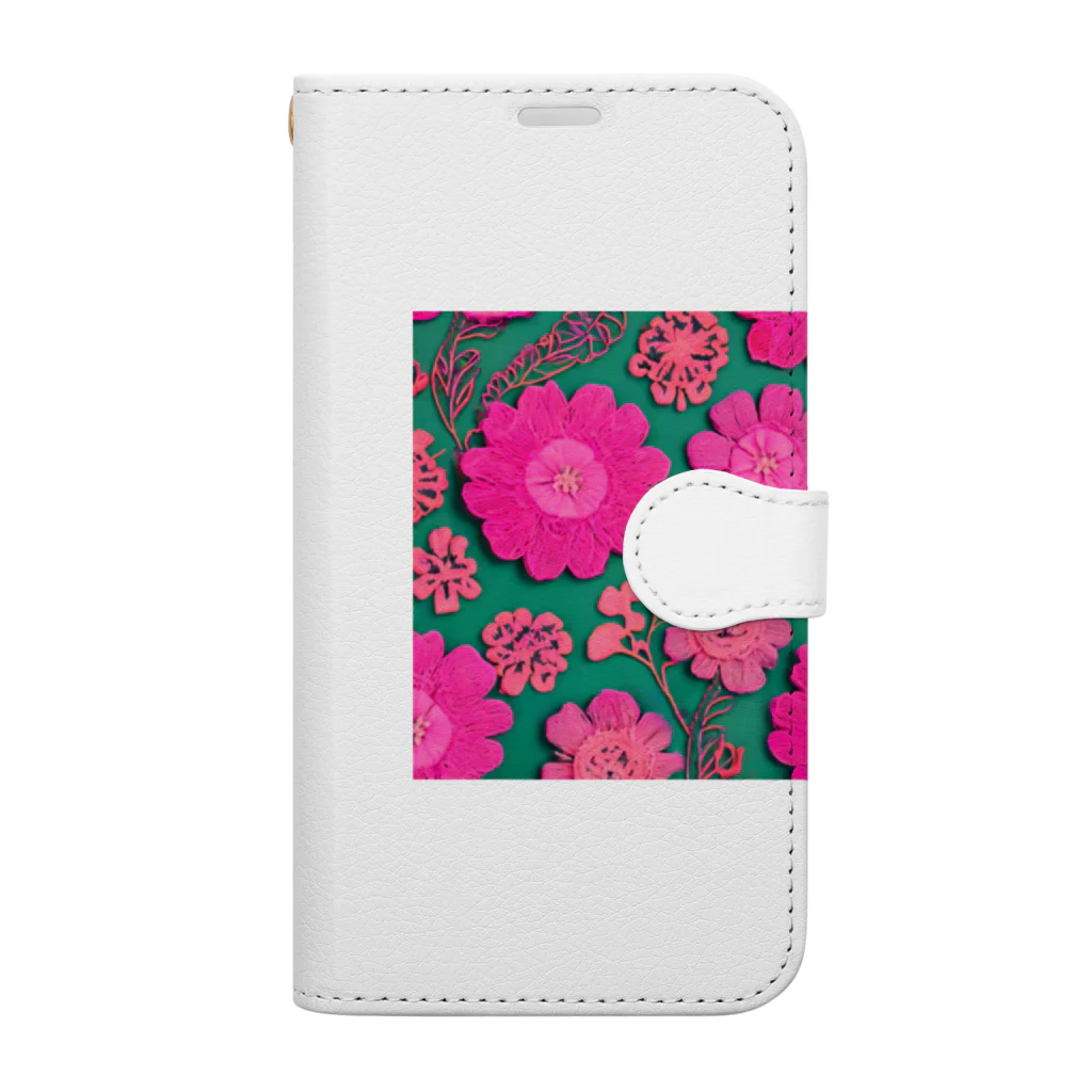 茉莉花の鮮やかなピンクの花柄 Book-Style Smartphone Case