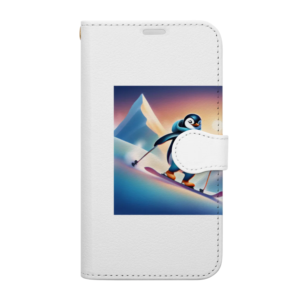 Yumexのスキーをするペンギンのペーくん Book-Style Smartphone Case