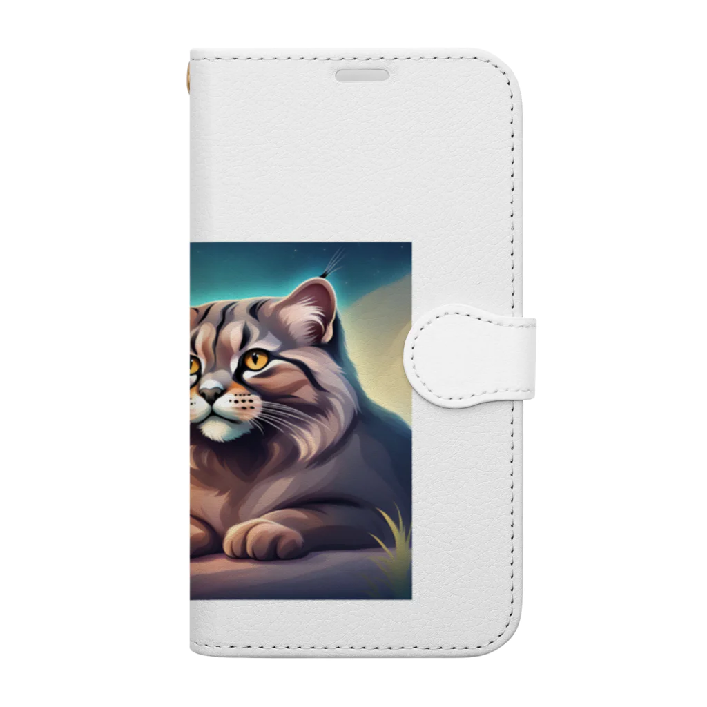 マヌル猫 Manul catのマヌル猫と満月 Book-Style Smartphone Case