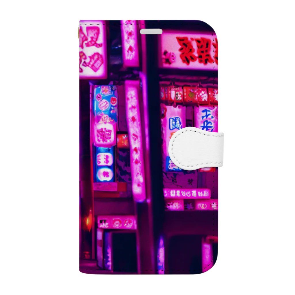 カラスと麻雀の中華的な夜の街並み Book-Style Smartphone Case