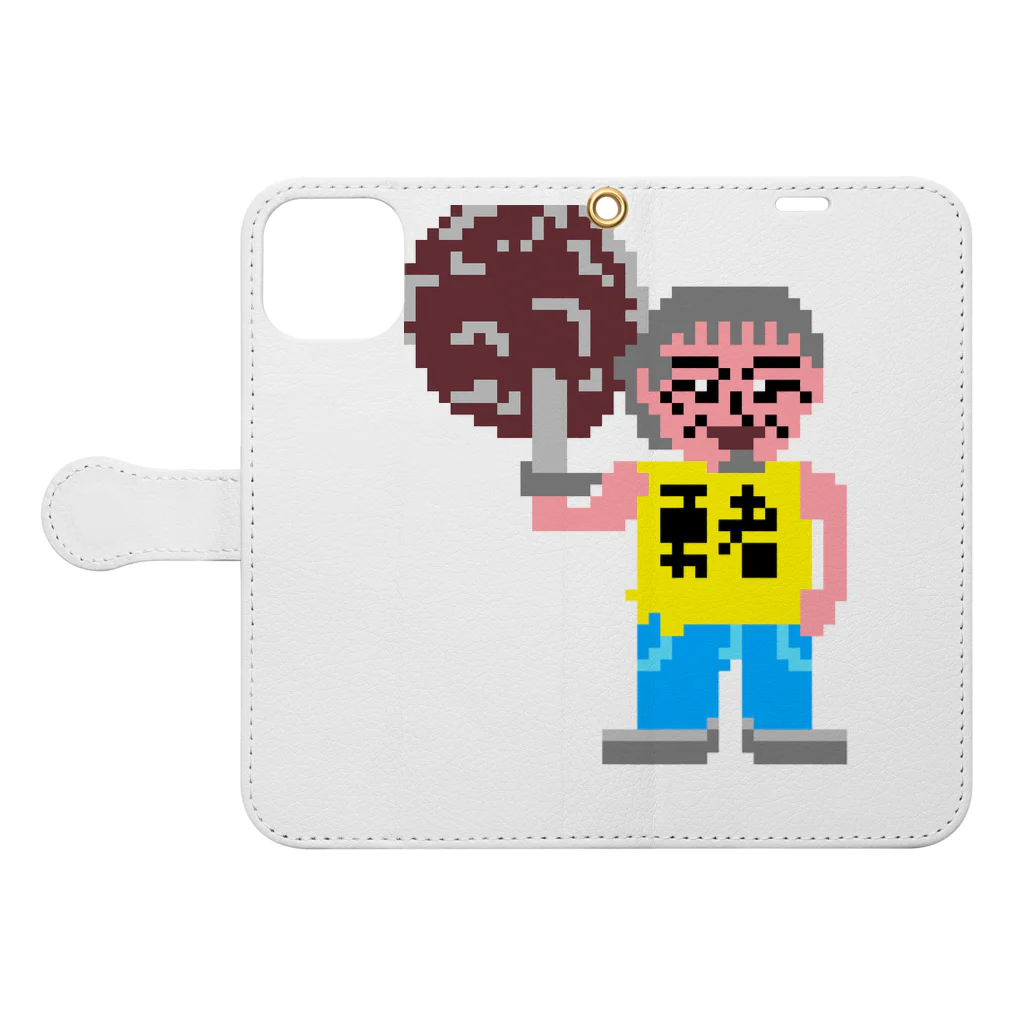 kota.の伝説のおっさん「田 節夫(でん せつお)さん」ドット絵 手帳型スマホケースを開いた場合(外側)