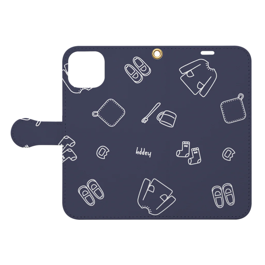 hikari_graphicsの園の生活　英字ver　NAVY Book-Style Smartphone Case:Opened (outside)