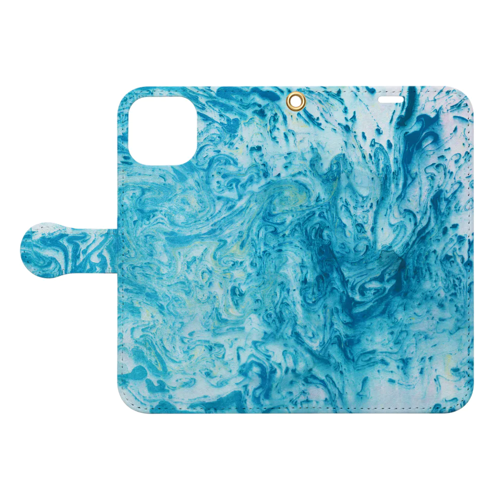 guruguのEbru　light blue Book-Style Smartphone Case:Opened (outside)