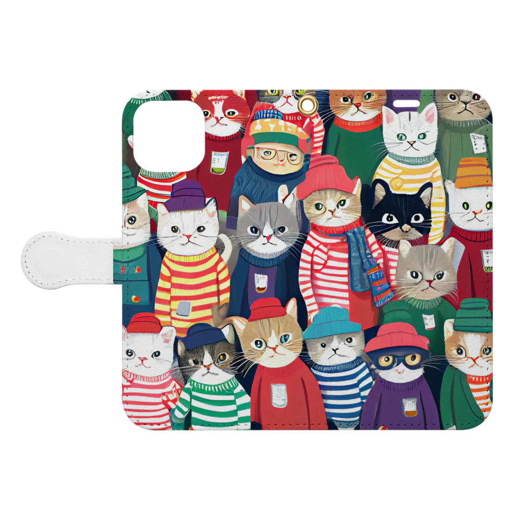 じょじお（猫大好きおじさん）の猫の大群 Book-Style Smartphone Case:Opened (outside)