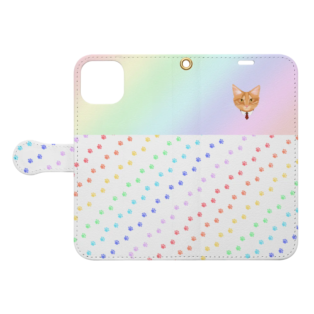 アトリエ『猫虹彩パレット』🐈🌈🎨の【にじいろ】わんぽいんとれおんくん Book-Style Smartphone Case:Opened (outside)