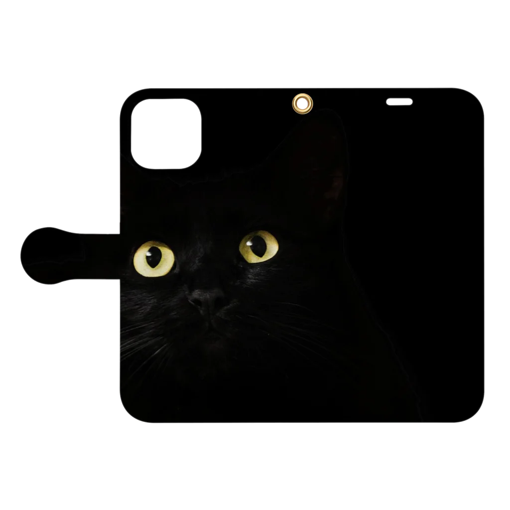 ねこねこのBlack cat 黒猫　🐈‍⬛ 手帳型スマホケースを開いた場合(外側)