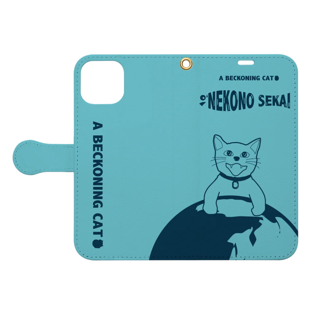 A BECKONING CATの世界征服をもくろむネコ Book-Style Smartphone Case:Opened (outside)