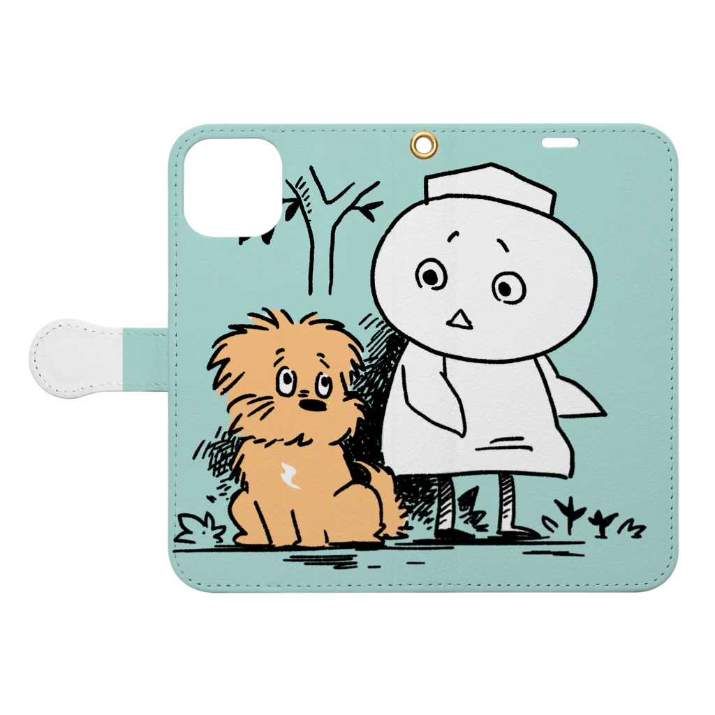 こぐま犬てんすけグッズショップのこぐま犬てんすけ ムーミン風バージョン Book-Style Smartphone Case:Opened (outside)