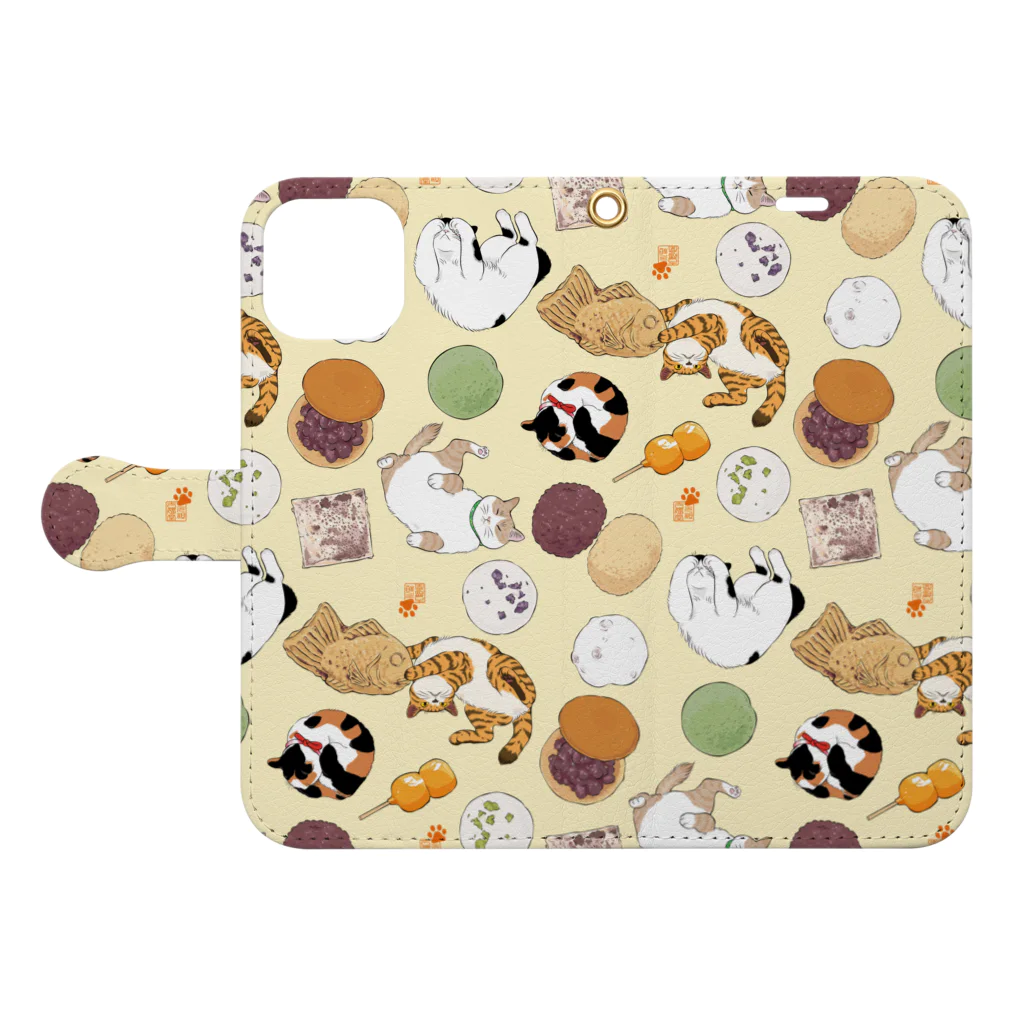 元祖ふとねこ堂の和菓子見本 Book-Style Smartphone Case:Opened (outside)