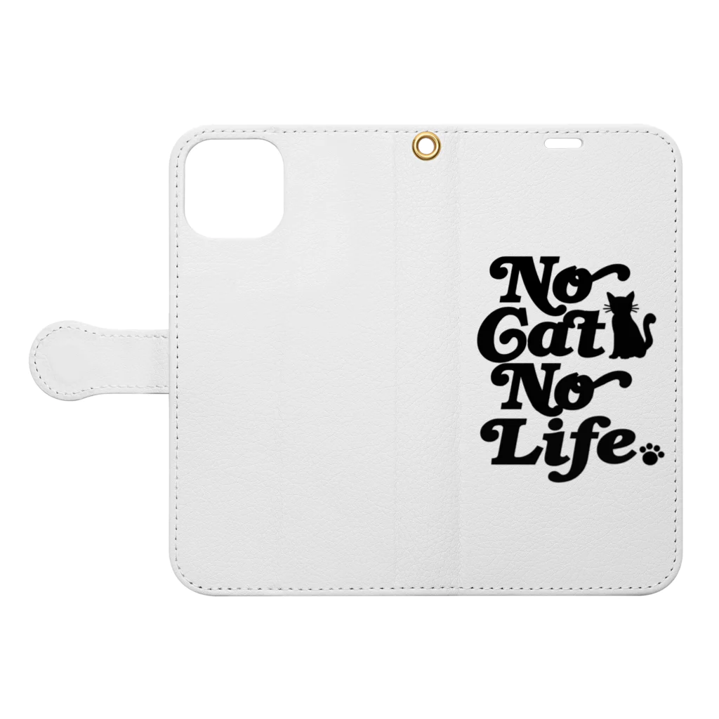 おもしろいTシャツ屋さんのNO CAT NO LIFE ノーキャットノーライフ 猫好き 愛猫家 猫 CAT NEKO にゃん ネコ Book-Style Smartphone Case:Opened (outside)