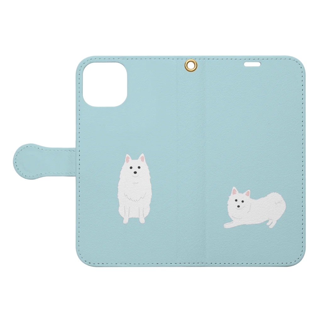 ゆいたっく／犬イラストのスピッツ(両面LB) Book-Style Smartphone Case:Opened (outside)