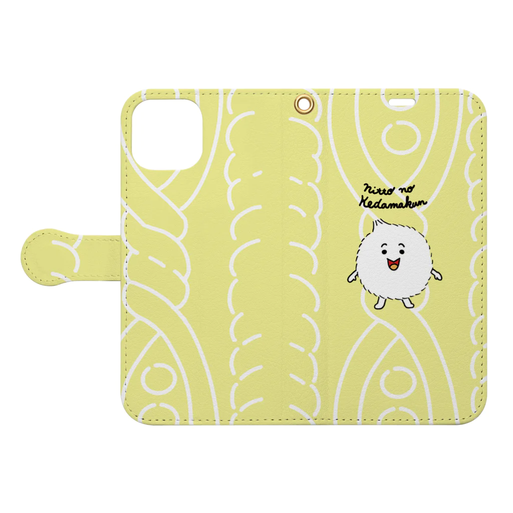 ONODERA NAO goodsのニットのけだまくん Book-Style Smartphone Case:Opened (outside)