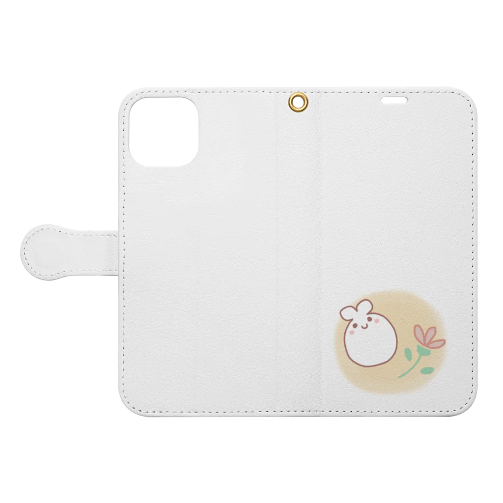 ♬もこもこほわほわeimyのおみせ♡のお花とうさぎもち。 Book-Style Smartphone Case:Opened (outside)