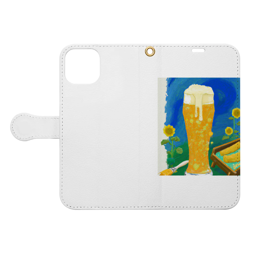 Rex Fitnessのビール（ゴッホ風） Book-Style Smartphone Case:Opened (outside)