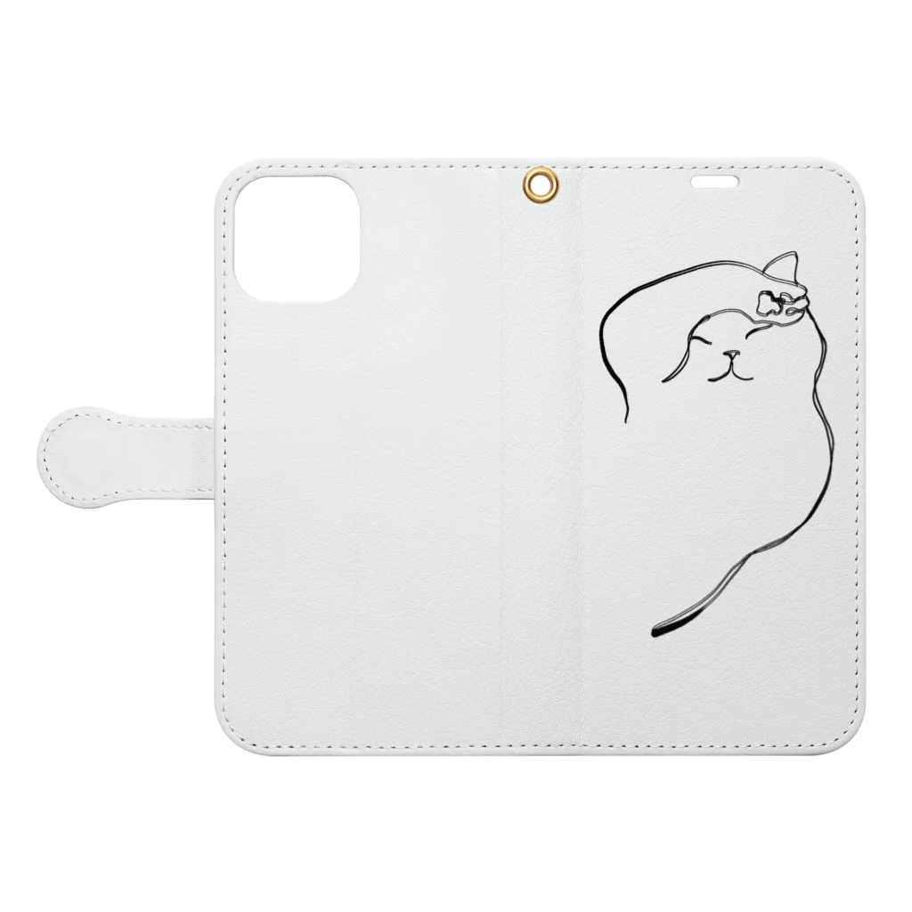 NEKO CHAN FUFUFUの毛づくろい猫ちゃん Book-Style Smartphone Case:Opened (outside)