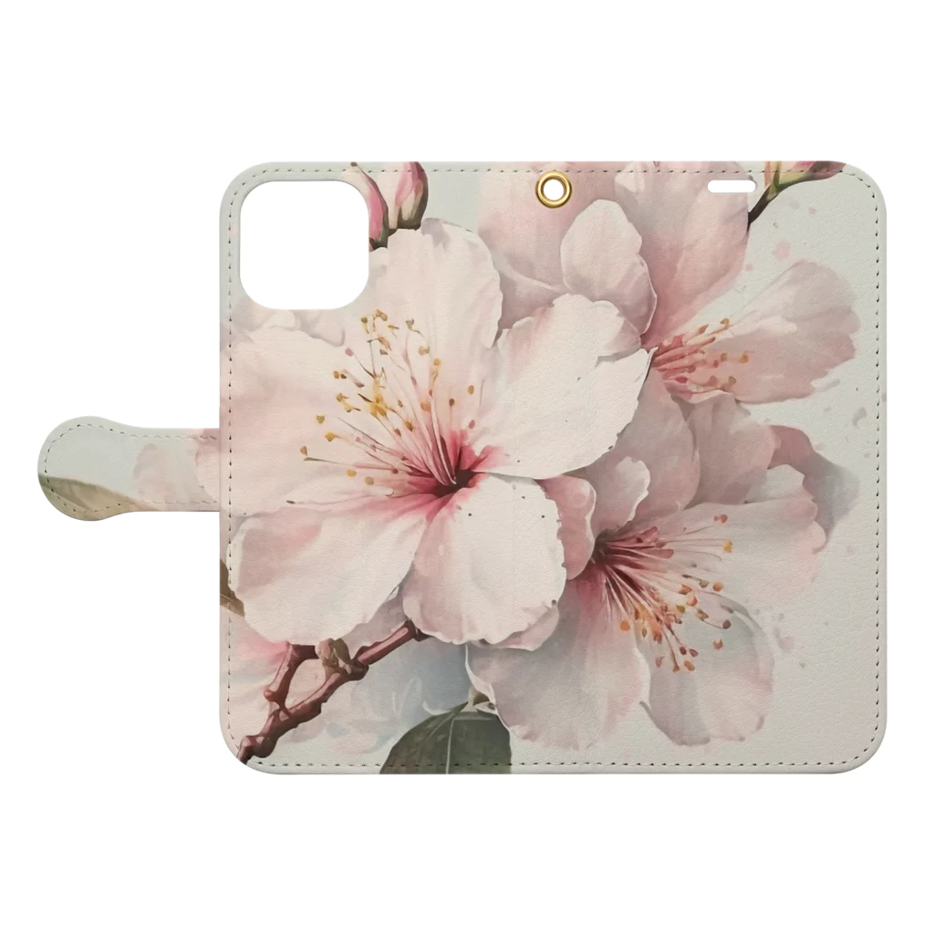 botanicalartAIの春のふんわり桜の花のアート Book-Style Smartphone Case:Opened (outside)