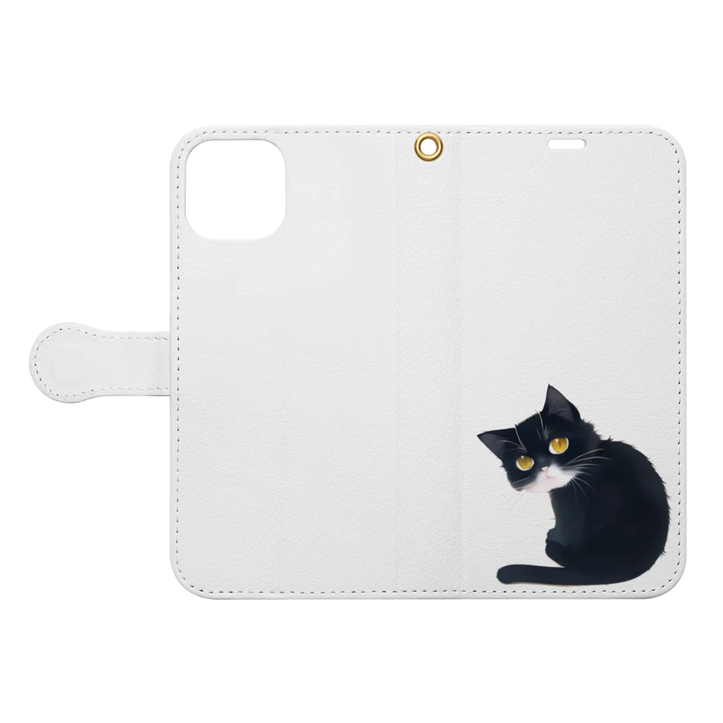 花猫の黒猫さん Book-Style Smartphone Case:Opened (outside)