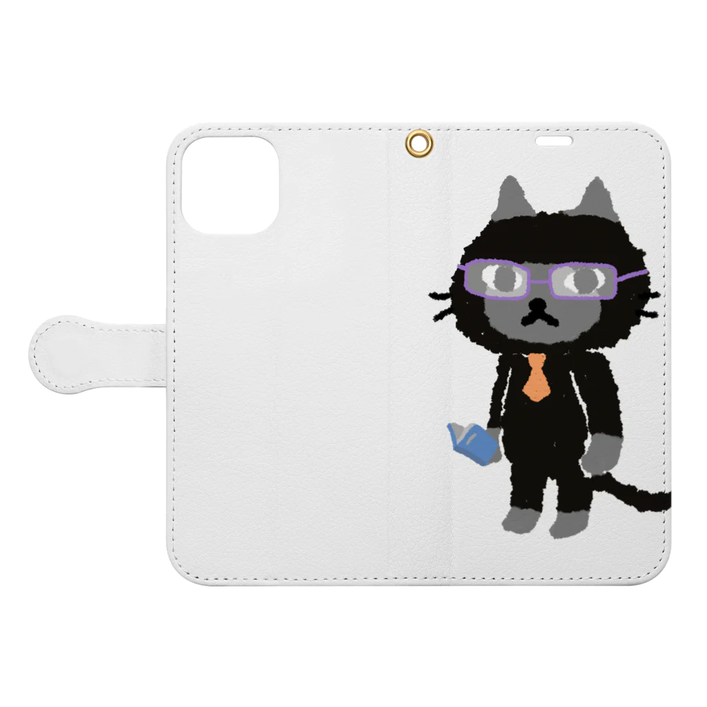 猫毛ねこの国の猫毛ねこの国の住人　学者 Book-Style Smartphone Case:Opened (outside)