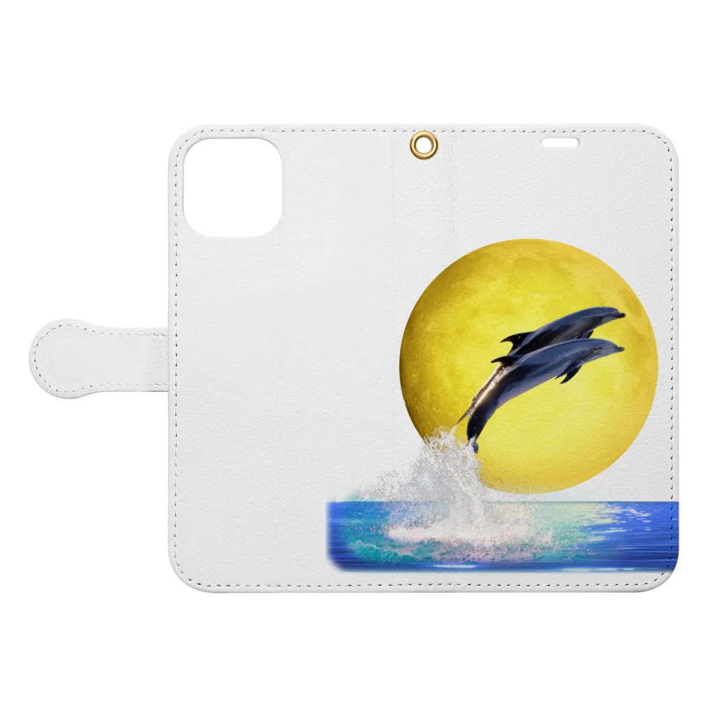 shikisai02sのdolphin jump _ full moon Book-Style Smartphone Case:Opened (outside)