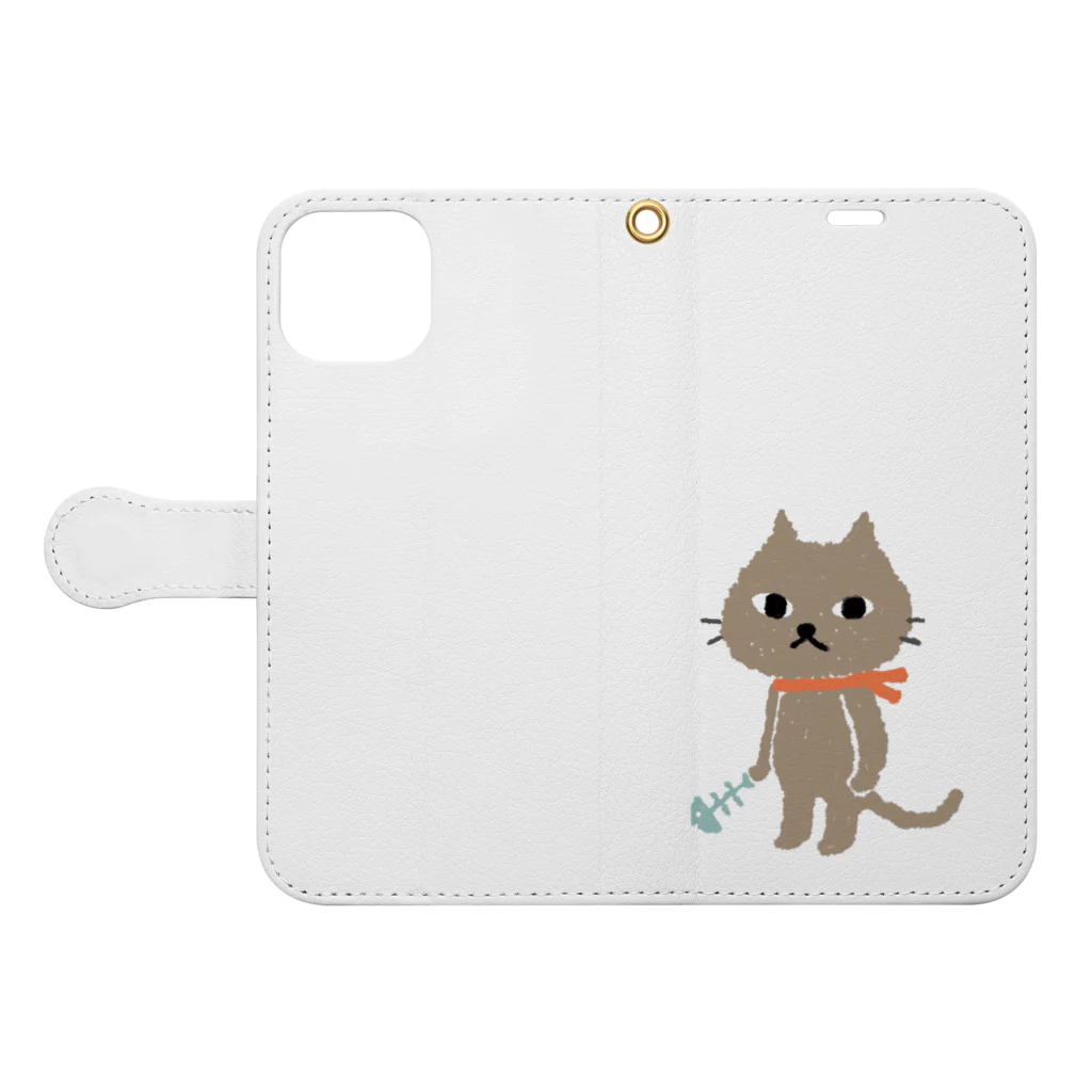 猫毛ねこの国の猫毛ねこの国の住人　魚の骨 Book-Style Smartphone Case:Opened (outside)