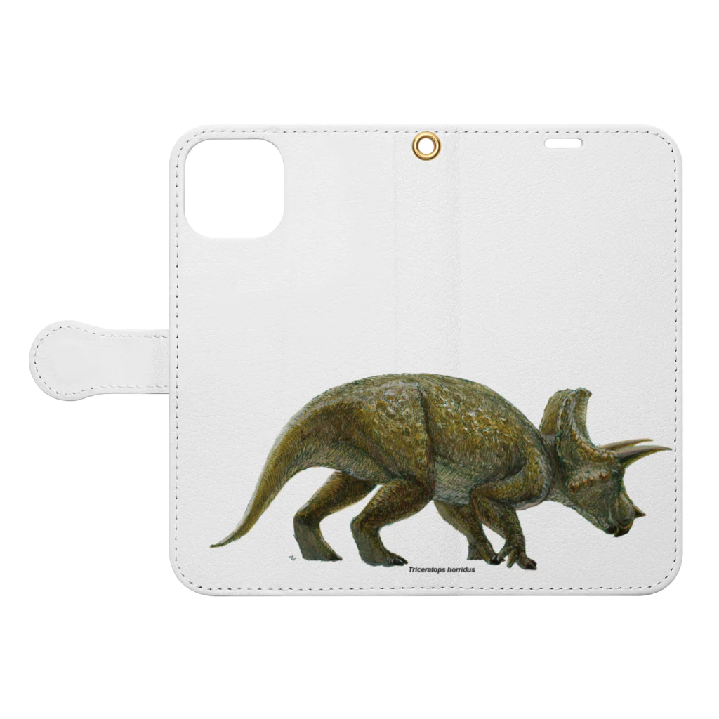 segasworksのTriceratops horridus(トリケラトプス ・ホリドゥス)着彩画 手帳型スマホケースを開いた場合(外側)