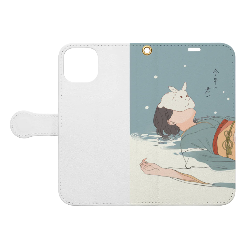 ととり食堂のうさぎもち Book-Style Smartphone Case:Opened (outside)