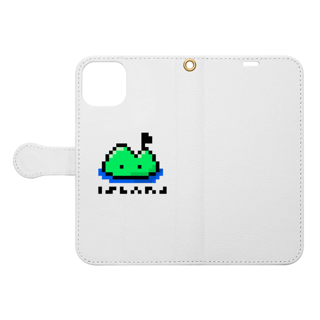 island-developerのislandグッズ 手帳型スマホケースを開いた場合(外側)