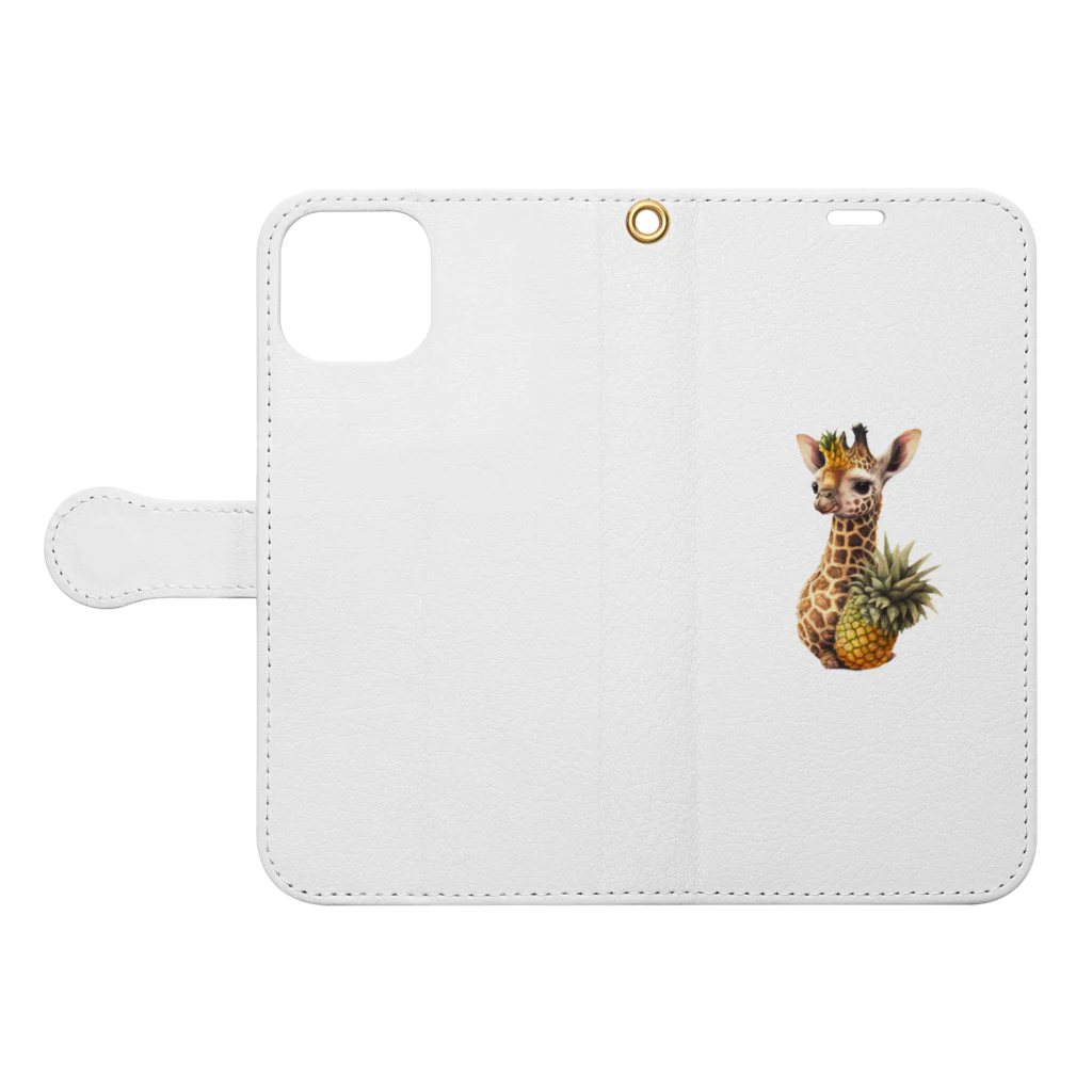 Foodie-animalsのきりんパイナップル Book-Style Smartphone Case:Opened (outside)