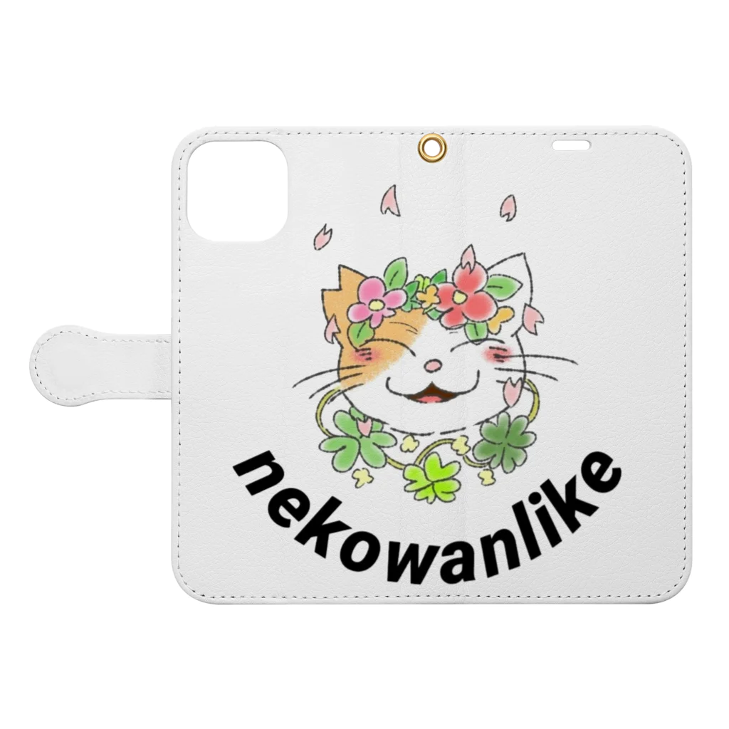 nekowanlikeのnekowanlikeさくら猫 手帳型スマホケースを開いた場合(外側)