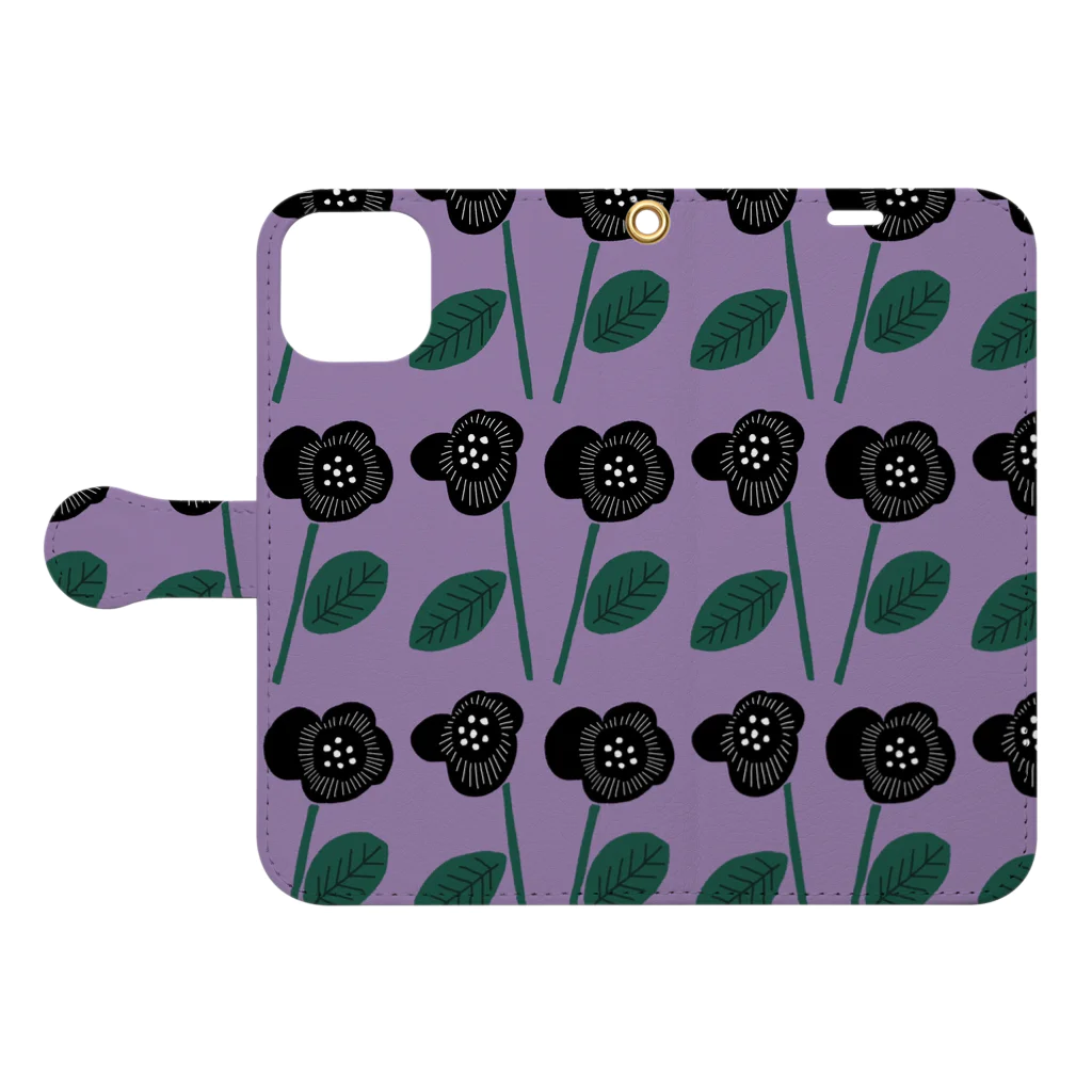 ヤマナカトモコのPurple flowers  Book-Style Smartphone Case:Opened (outside)