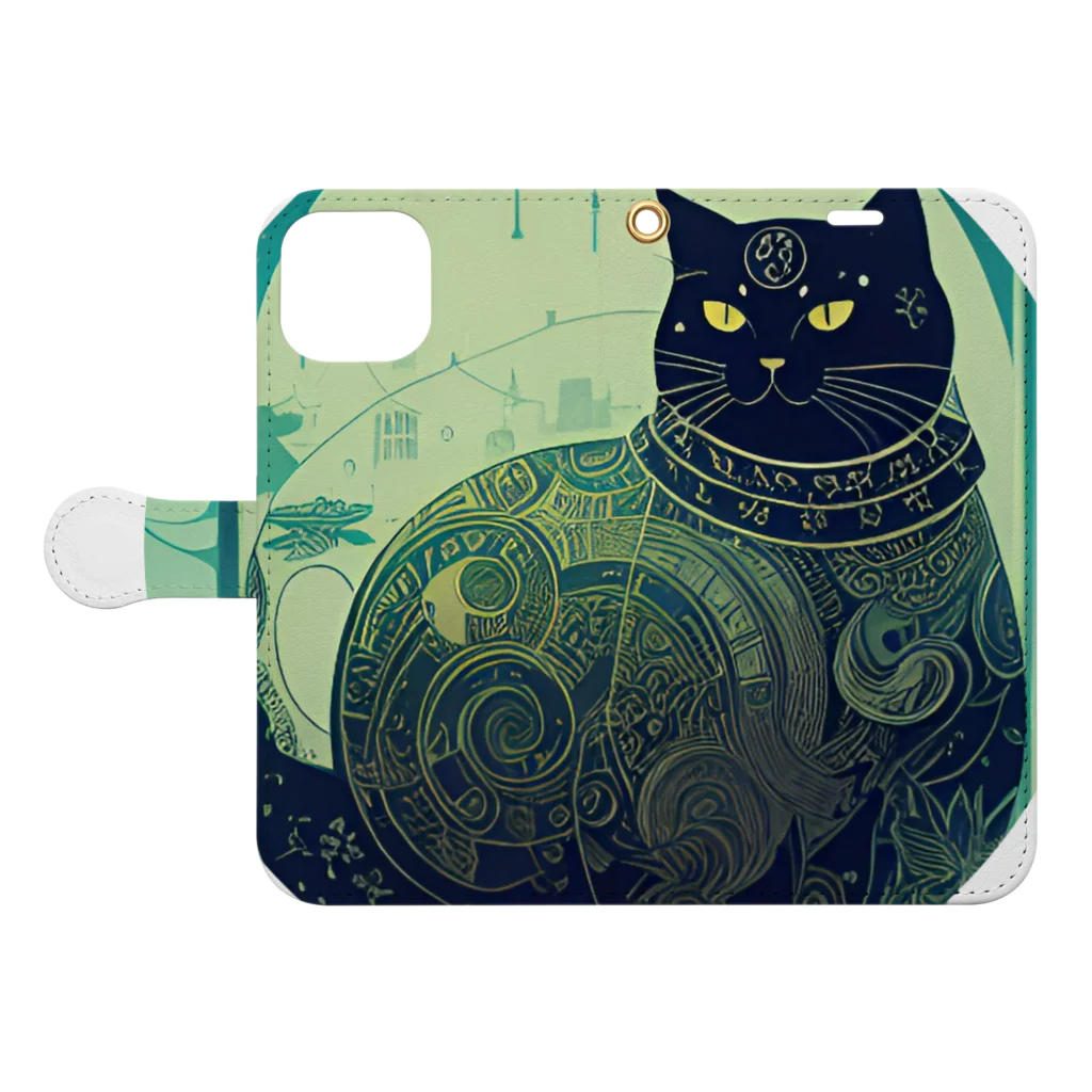 猫子猫のジト目な猫 Book-Style Smartphone Case:Opened (outside)