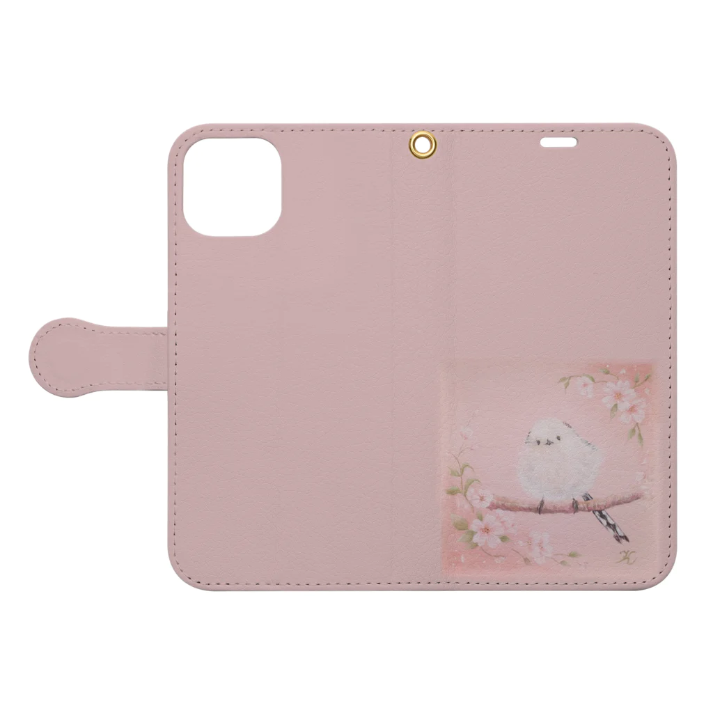 crystal-koaraのふわふわシマエナガ♥【Sakura】 Book-Style Smartphone Case:Opened (outside)