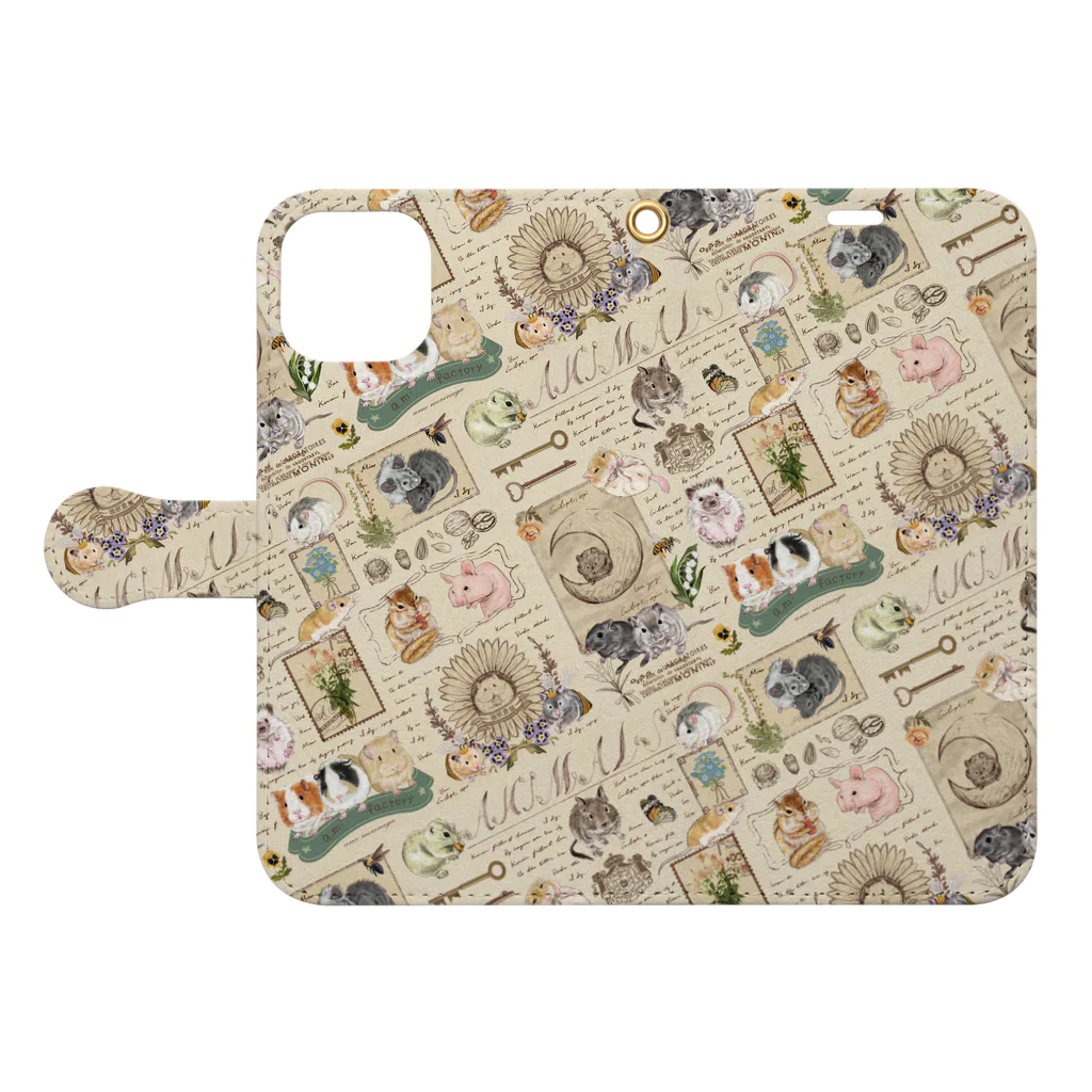 a.m　factoryのビンテージ小動物 Book-Style Smartphone Case:Opened (outside)