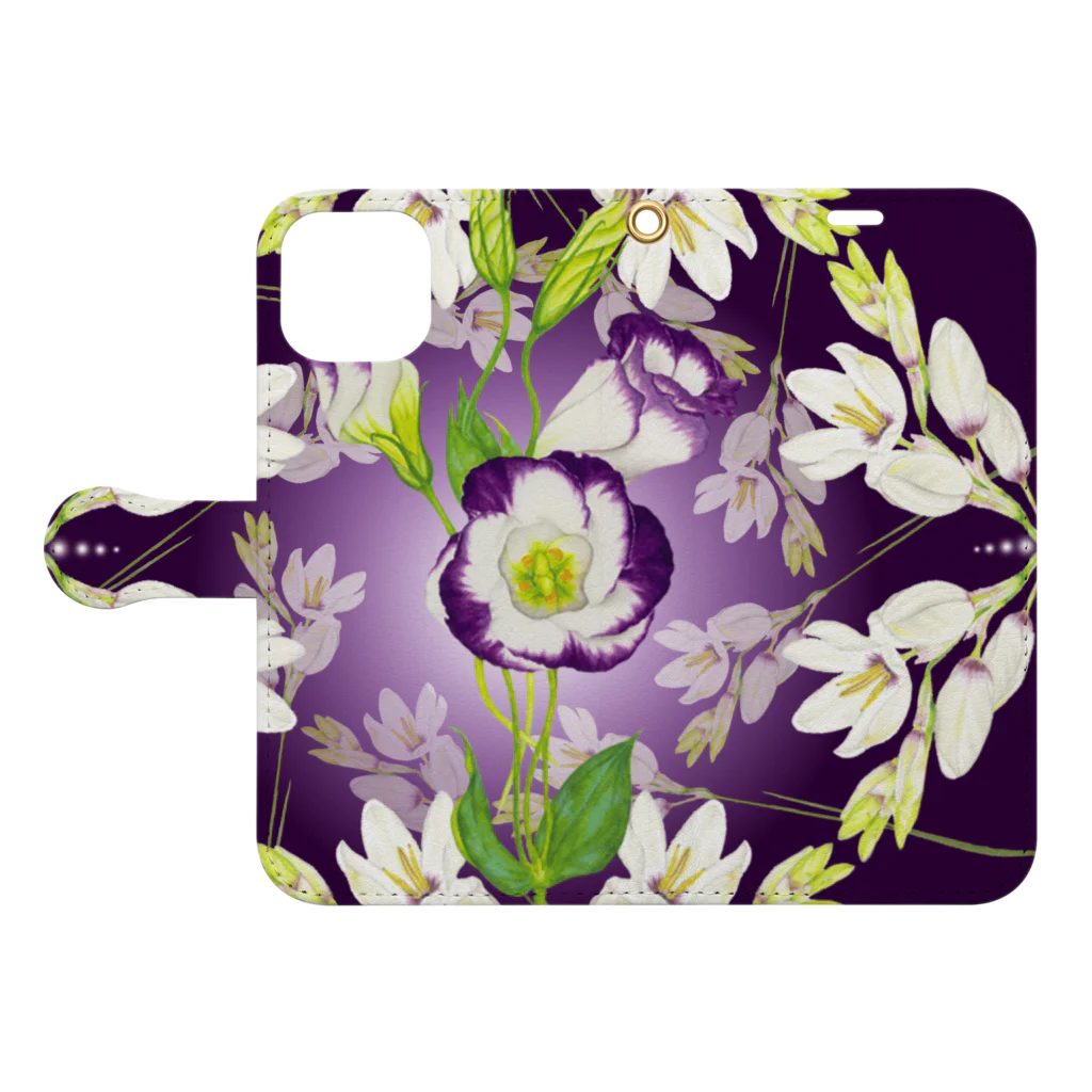 idumi-artの花曼荼羅💜クラウンチャクラ Book-Style Smartphone Case:Opened (outside)