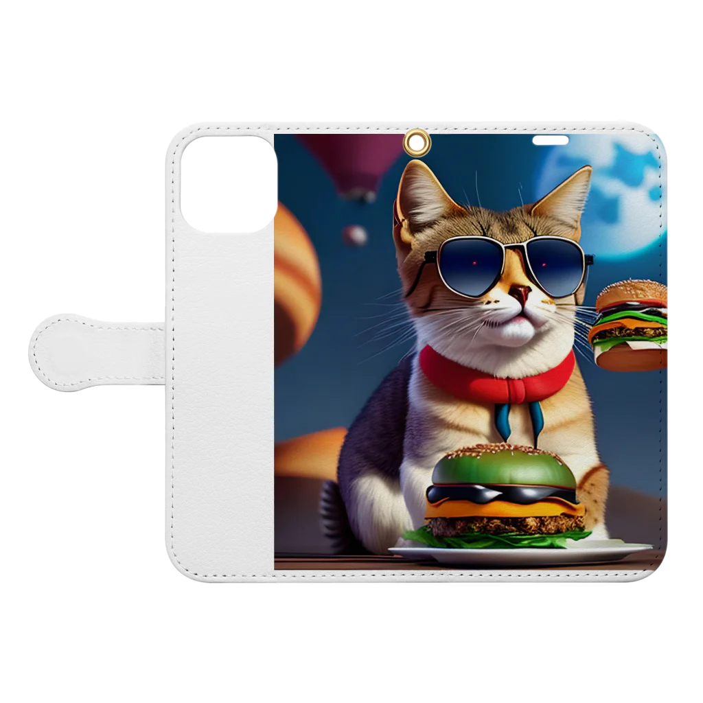 じょんすたいるのBurger Cat 1 手帳型スマホケースを開いた場合(外側)