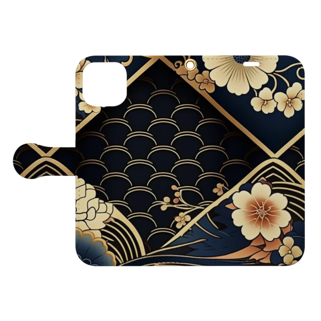 和柄屋 - WAGARAYAのWAGARAYA - BLACK Book-Style Smartphone Case:Opened (outside)