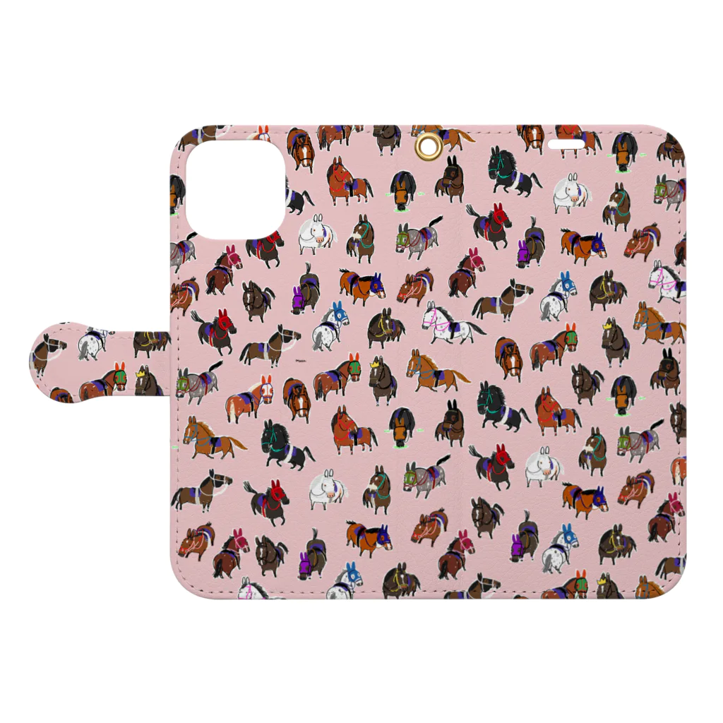 POPPY＿moooo  チャリティーショップの2022 春　競走馬柄 Book-Style Smartphone Case:Opened (outside)